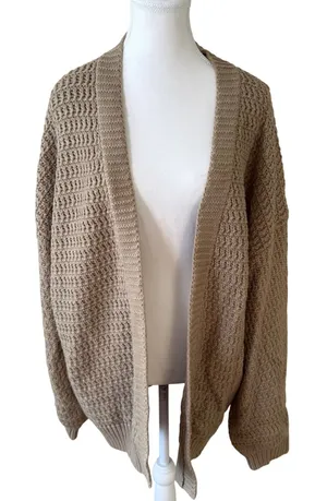 Zyia Active XL Tan Chunky Basketweave Knit Open Front Cardigan Sweater Cozy‎ thumbnail 1