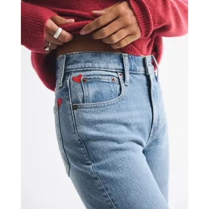 Abercrombie & Fitch High Rise 90s Relaxed Heart Embroidered Jeans Blue 27 thumbnail 2