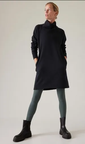 Athleta Cozy Karma Asym Fall Sweatshirt Dress Black Yoga Athleisure M thumbnail 1