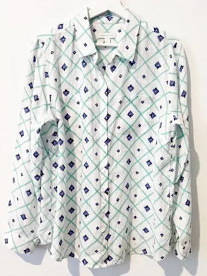 Charter Club Shirt Size Large Blue Floral Linen Blend Rhinestone Coastal Grandma thumbnail 1