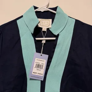 Sail to Sable NWT Linen Long Sleeve Tunic Dress in‎ Navy with Turquoise Trim XS thumbnail 2