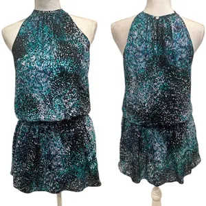Ramy Brook Teal Printed‎ Paris Silk Mini Drop Waist Sleeveless Blouson Dress XS thumbnail 2