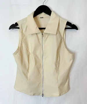 NWOT Cider Woven Collar Solid Zipper Tank Top Beige | TAGS CUT OUT SEE NOTES thumbnail 9