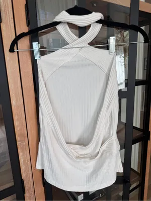 Anthropologie Ribbed Halter Top open deep low back knit sleeveless thumbnail 3