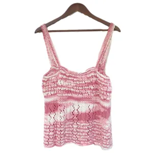 VINTAGE Pink White Handmade Crochet Tank Top Boho Indie Cottagecore Size‎ L XL thumbnail 2