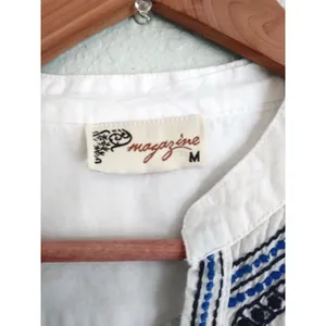 Boho Embroidered Tunic Blouse Cotton Peasant Top White Floral Resort Coverup M thumbnail 6