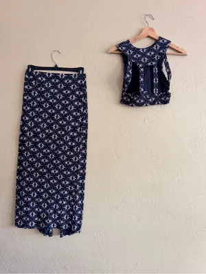 Free People Crop Tank and High-Slit Maxi Skirt Set - Black & Cream thumbnail 5
