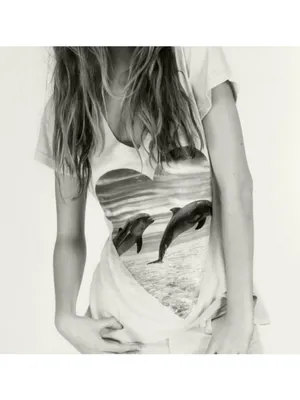 Wildfox Hippie V-Neck Save A Dolphin Heart Porpoise Animals A-Line Short Sleeve thumbnail 2