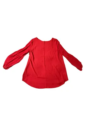 Ann Taylor Factory Red Balloon Sleeve Blouse Top XL Crew Neck Keyhole Pleated thumbnail 4