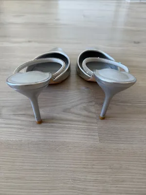 Boohoo Silver Metallic Pointed-Toe Heeled Mules with Embellished Strap thumbnail 3
