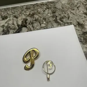 Lot Of 2 Vintage - Modern Gold Tone Brooch Pins Letter / Initial P thumbnail 2