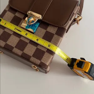 Elegant Brown Checkered Crossbody Bag NWT thumbnail 4
