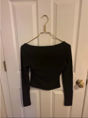 Black long sleeve wide neck shirt thumbnail 4