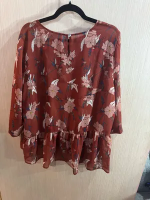Women’s LOGO Floral Peasant Blouse - Rust Pink and Brown Size Large thumbnail 4