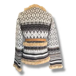 Vintage Y2K Fair Isle Shetland Wool Knit Cardigan Rabbit Fur Trim Belted Scarf‎ thumbnail 5