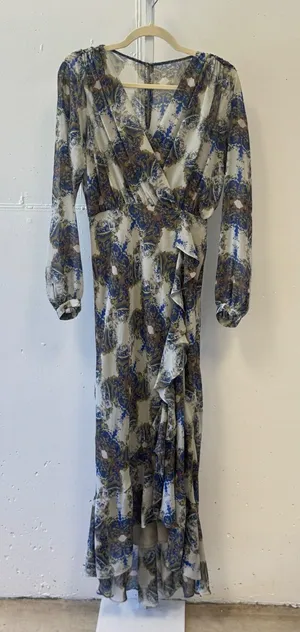 Twelfth Street by Cynthia Vincent Boho Floral Paisley Wrap Maxi Dress Blue Beige thumbnail 1