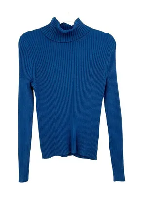 Banana Republic Blue Ribbed Fitted Turtleneck Sweater Size Medium 90s Minimalist thumbnail 1