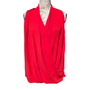 Mango MNG Suit Collection Red Draped Surplice Sleeveless Blouse Top Small‎ thumbnail 2