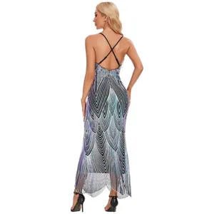 NWT‎ AlexQueen Blue Purple Sequin V Neck Maxi Prom Dress Backless Large thumbnail 5