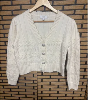 Kut From The Kloth Ivory Cropped Blingy‎ Button Sweater Size Large thumbnail 1