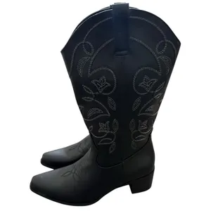 IUV Women’s Size 10 Black Leather Cowboy Cowgirl Boots Embroidered Pointy Toe thumbnail 3