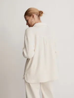 Madewell Waffle Knit Shirt Jacket Antique Cream Shacket Women's Medium NI105 thumbnail 3