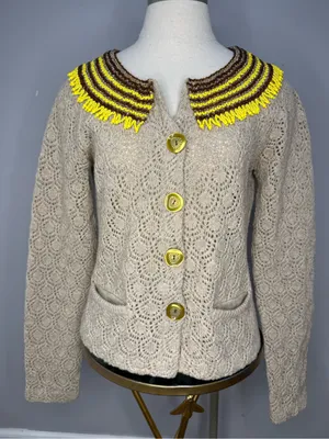 Anthropologie brand SPARROW 100% Lambswool Beaded Collar Cardigan Sweater thumbnail 2
