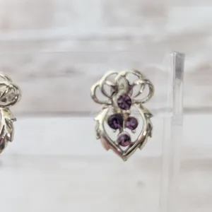 Vintage Screw On Earrings Gold Tone with Purple Gems - Gold Tone Chipping thumbnail 3