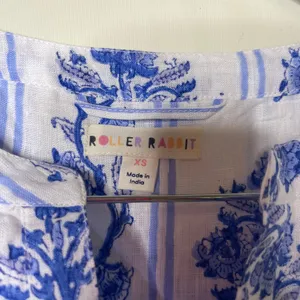 Roller Rabbit white blue Lily Stripe Pamina linen maxi dress sz XS thumbnail 3