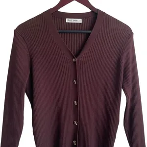 Grace Karin Women Cardigan Sweater L Brown Ribbed Fitted Preppy Academia‎ Office thumbnail 4