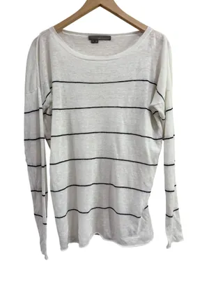 360 Sweater Womens Large White Black Striped 100% Linen Open Back‎ Knit Top thumbnail 1
