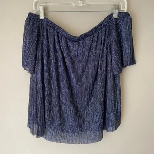 Lush sz M blue‎ metallic off shoulder boho blouse thumbnail 6