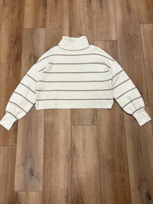 🌟 Free People 🌟 Paulie Striped Turtleneck Sweater Moonbeam Ivory Sz Xs thumbnail 9