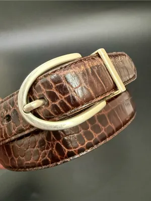 LRL LAUREN Ralph Lauren Brown/Beige Croc Leather Twist & Flip Reversible Belt 30 thumbnail 4