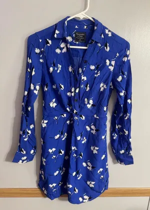 Abercrombie & Fitch Royal Blue Floral Button-Down Shirt Dress Size XS thumbnail 1