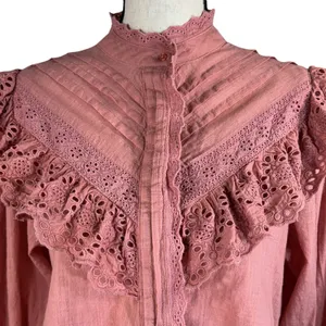 Free People X-Small Hit the Road Top Ruffle Button Puff Sleeve Lightweight Pink thumbnail 3