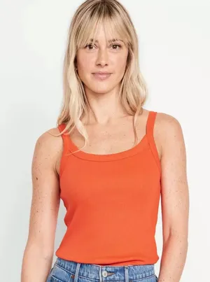 Old Navy Women’s Size S Fitted Ribbed Tank Top Sunset Orange Cami Layering Basic thumbnail 1