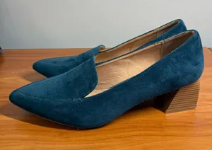 Bohme Suede Dark Teal Blue Pointed Toe Block Heel Pump Loafer Business Casual 10 thumbnail 1