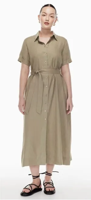 Aritzia Wilfred Eleta Organic Linen Button Front Maxi Dress Green Size Small thumbnail 1