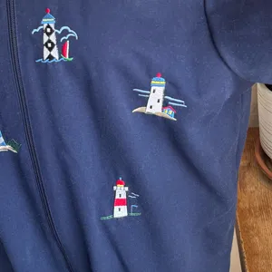Vintage Lighthouse Embroidered‎ Zip Up Jacket Navy Coastal S thumbnail 6