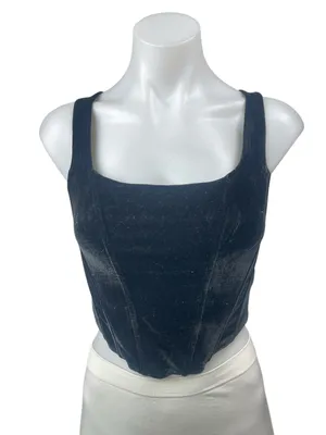 Medusa Women's Black Faux Suede Sleeveless Squareneck Crop Corset Tank Top Sz M thumbnail 1