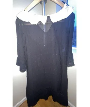 NWT Vintage Black Sheer Collared Short Sleeve Blouse. Size Medium. Retail At $49 thumbnail 2