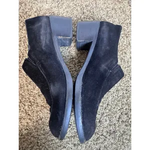 Joan & David Too Black Suede Block Heel Loafers Handmade Italy Vibram Sole 7.5M thumbnail 4