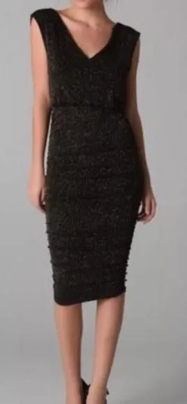 Alice + Olivia Slinky Ruched Shimmer‎ Dress Sparkle Black Gold Size Small thumbnail 1