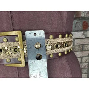 belt y2k leather studded crochet boho brown brass thumbnail 5