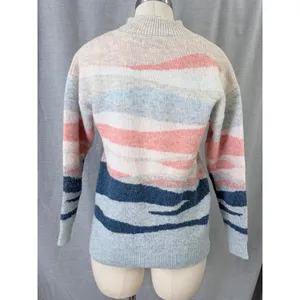 Monsoon Abstract Landscape Pastel Mock Neck Pullover‎ Sweater Pink Blue Small thumbnail 2