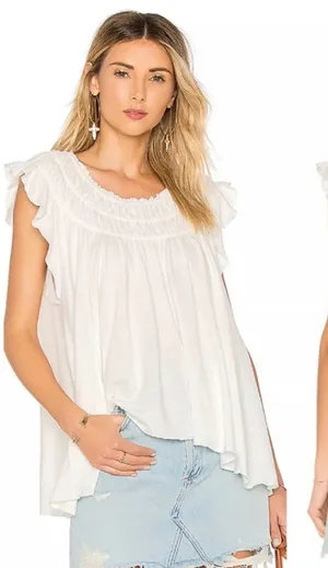 Free People We The Free Coconut Cinch Scoop Neck Top Ivory Large thumbnail 1