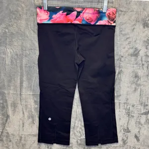 2242 | Lululemon Floral Waistband Cropped Yoga Leggings Black Pink 4 thumbnail 2