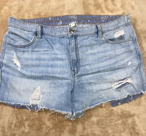 aerie Distressed Light Blue Denim Cutoff Shorts thumbnail 1