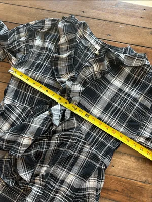 NWT Anthropologie Pilcro Plaid Ruffled Button Black Blouse S thumbnail 11